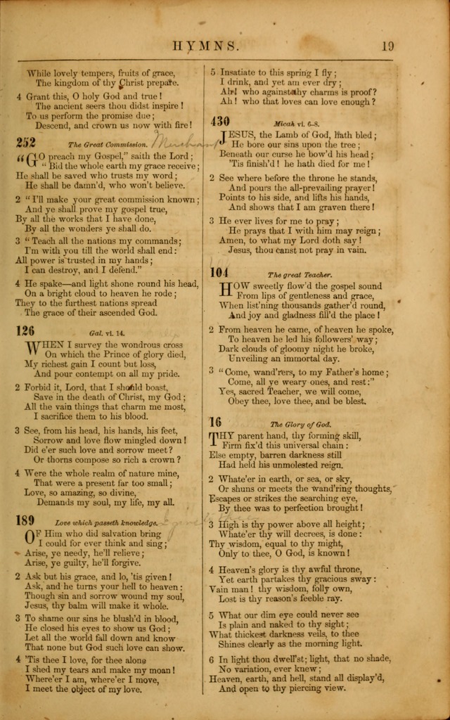 Wesleyan Hymn and Tune Book: Comprising the Entire Collection of Hymns in the Hymn Book of the Methodist Episcopal Church, South page 19