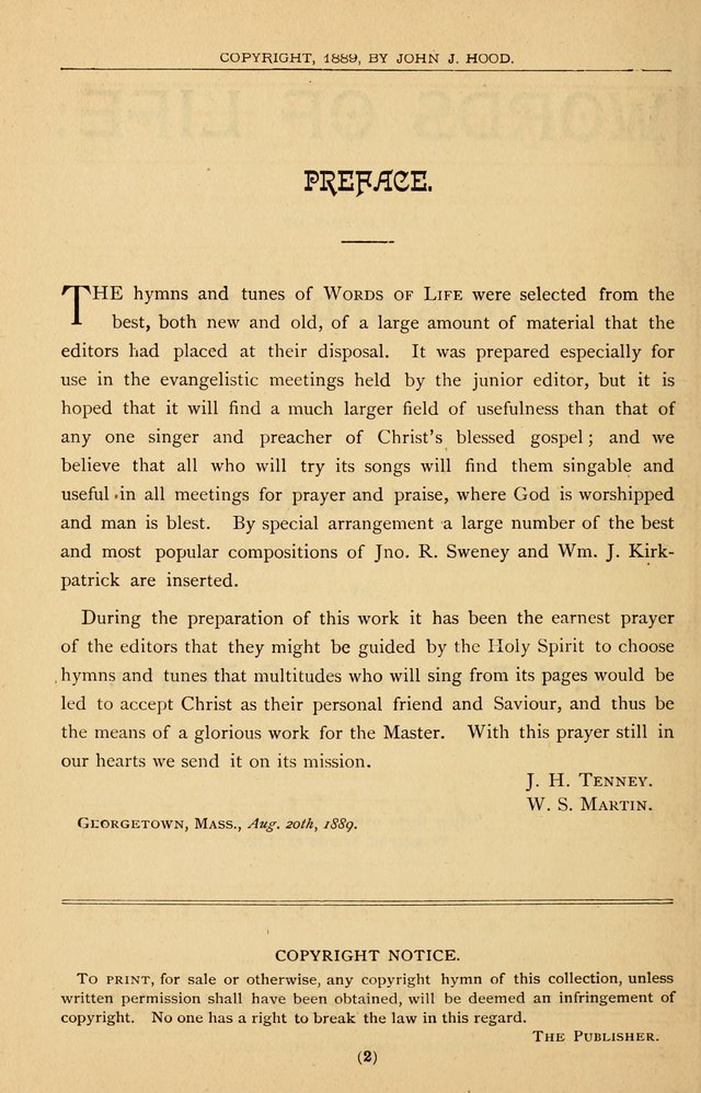 Words of Life: a collection of Hymns and Tunes for use in Gospel Meetings and other Religious Services page 2