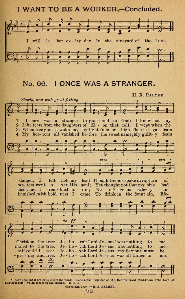 Windows of Heaven: hymns new and old for the church, Sunday school and home used by Rev. H.M. Wharton in evangelistic work page 73