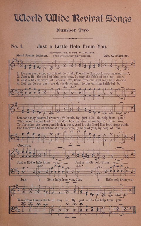 World Wide Revival Songs No. 2: for the Church, Sunday school and Evangelistic Campains page 1