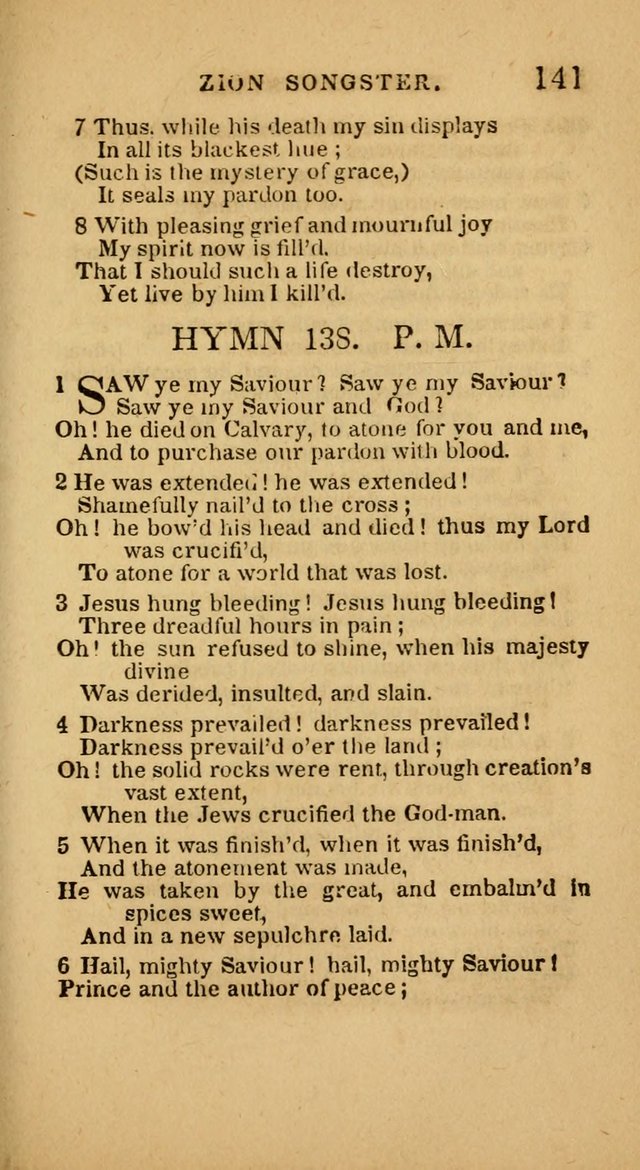 The Zion Songster: a Collection of Hymns and Spiritual Songs, generally sung at camp and prayer meetings, and in revivals of religion  (Rev. & corr.) page 144