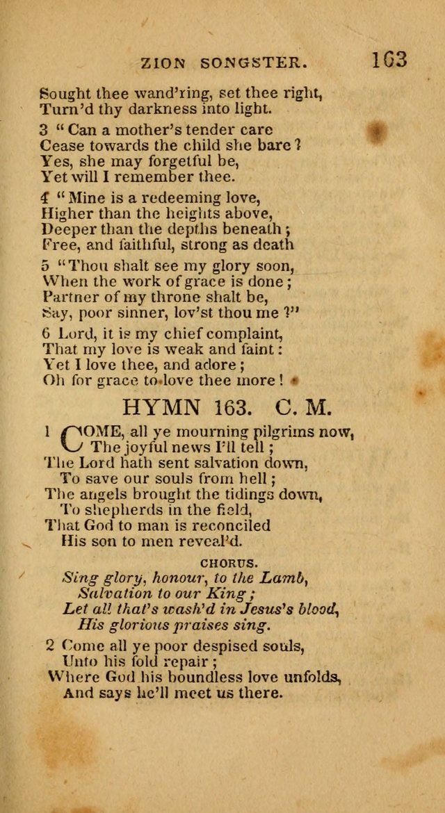 The Zion Songster: a Collection of Hymns and Spiritual Songs, generally sung at camp and prayer meetings, and in revivals of religion  (Rev. & corr.) page 166