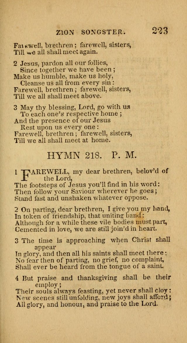 The Zion Songster: a Collection of Hymns and Spiritual Songs, generally sung at camp and prayer meetings, and in revivals of religion  (Rev. & corr.) page 226