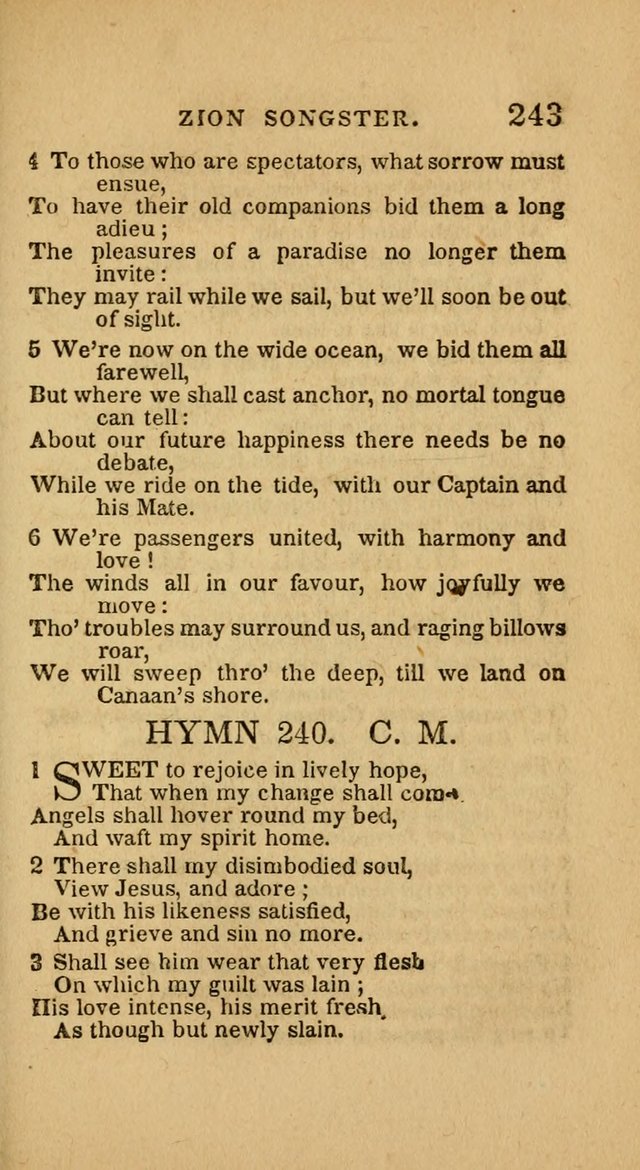 The Zion Songster: a Collection of Hymns and Spiritual Songs, generally sung at camp and prayer meetings, and in revivals of religion  (Rev. & corr.) page 246