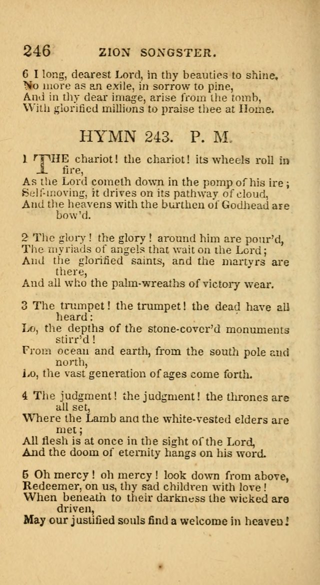 The Zion Songster: a Collection of Hymns and Spiritual Songs, generally sung at camp and prayer meetings, and in revivals of religion  (Rev. & corr.) page 249