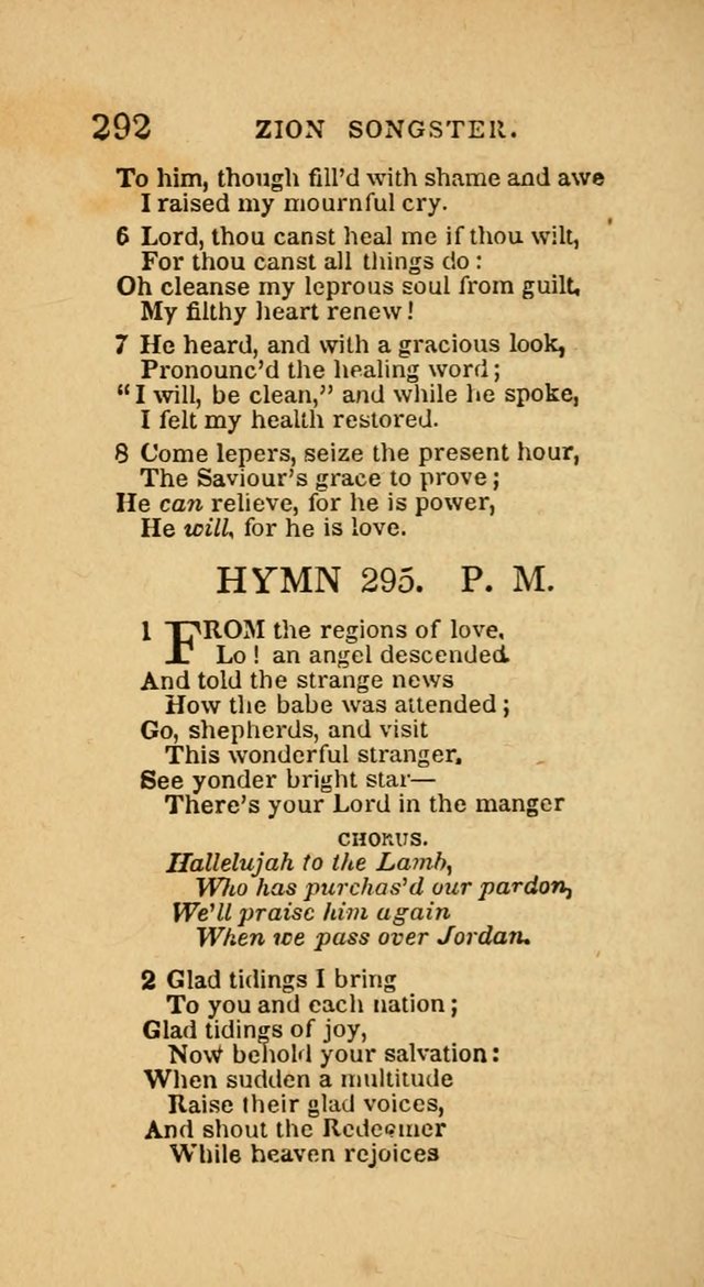 The Zion Songster: a Collection of Hymns and Spiritual Songs, generally sung at camp and prayer meetings, and in revivals of religion  (Rev. & corr.) page 295