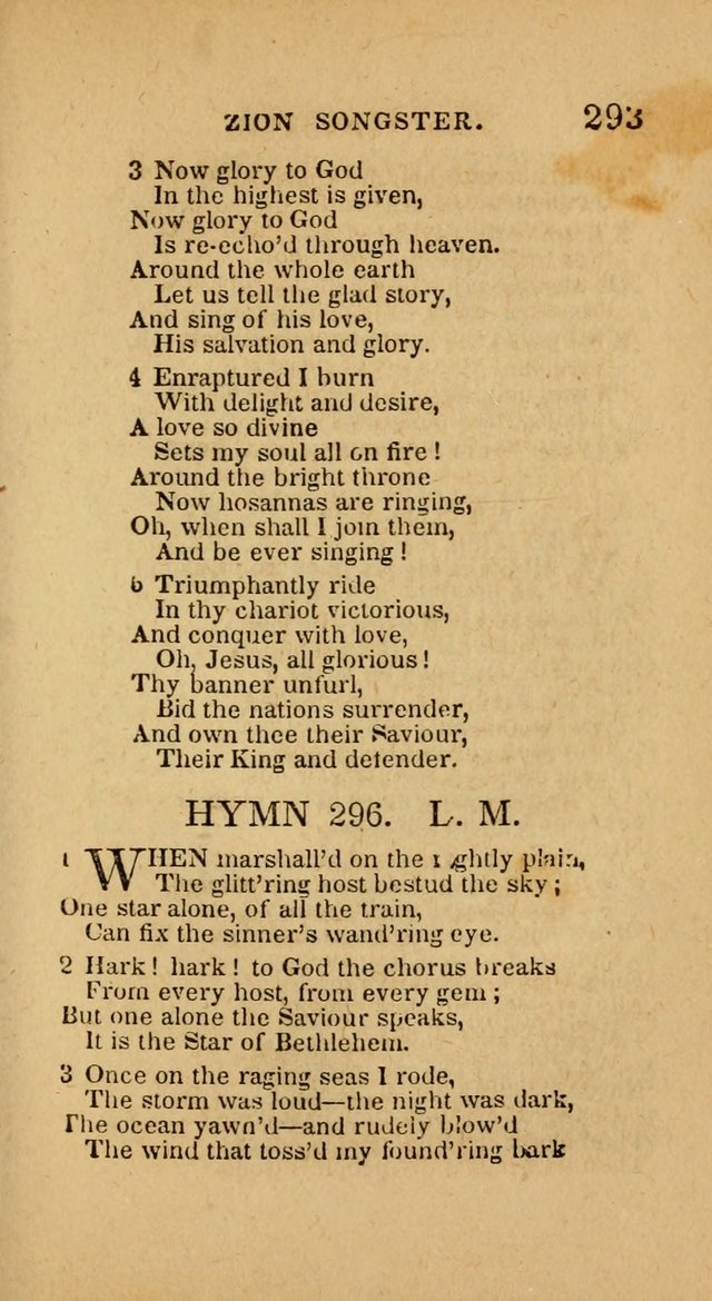 The Zion Songster: a Collection of Hymns and Spiritual Songs, generally sung at camp and prayer meetings, and in revivals of religion  (Rev. & corr.) page 296