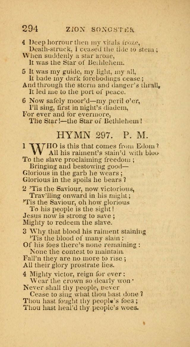 The Zion Songster: a Collection of Hymns and Spiritual Songs, generally sung at camp and prayer meetings, and in revivals of religion  (Rev. & corr.) page 297