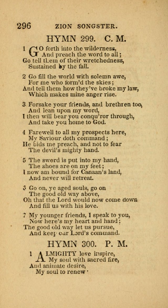 The Zion Songster: a Collection of Hymns and Spiritual Songs, generally sung at camp and prayer meetings, and in revivals of religion  (Rev. & corr.) page 299