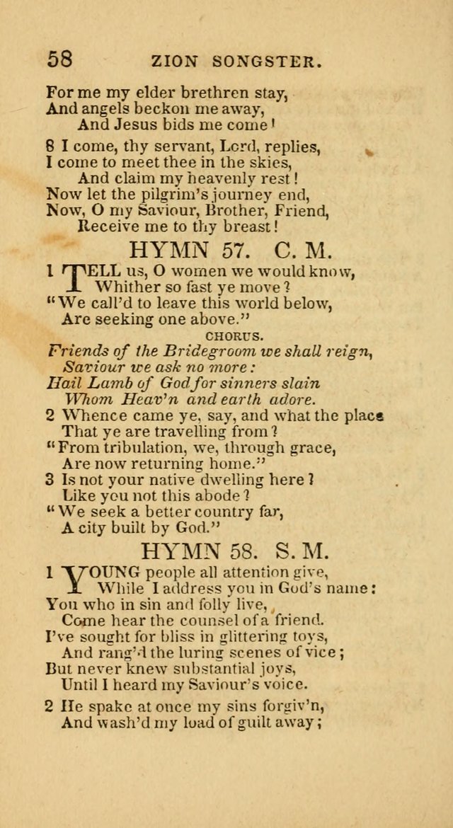 The Zion Songster: a Collection of Hymns and Spiritual Songs, generally sung at camp and prayer meetings, and in revivals of religion  (Rev. & corr.) page 61