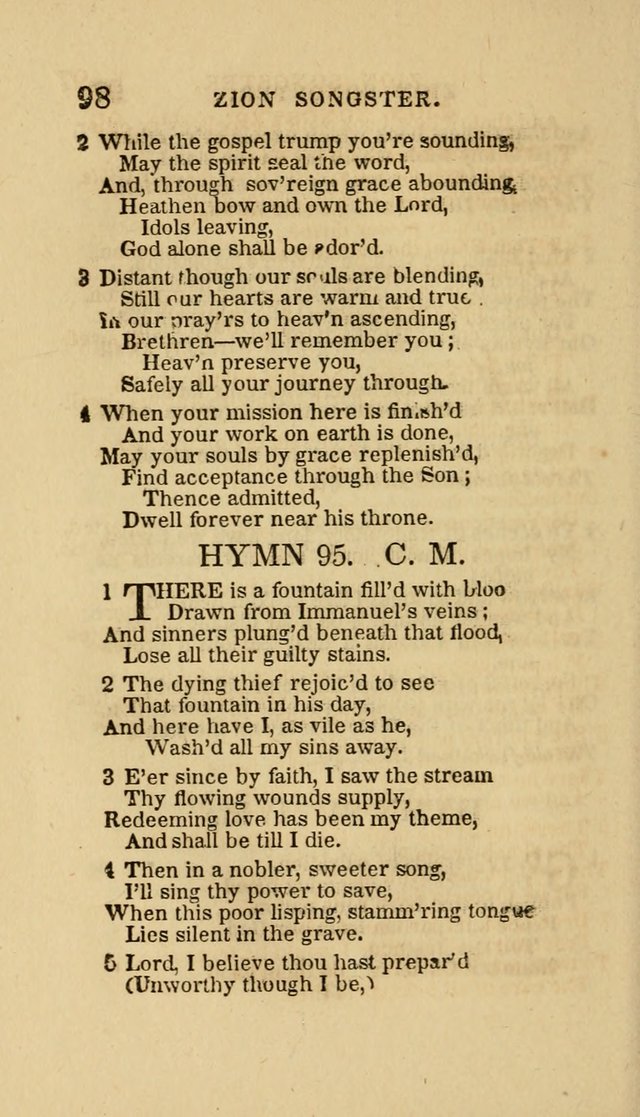 The Zion Songster: a Collection of Hymns and Spiritual Songs, Generally Sung at Camp and Prayer Meetings, and in Revivals or Religion  (95th ed.) page 105