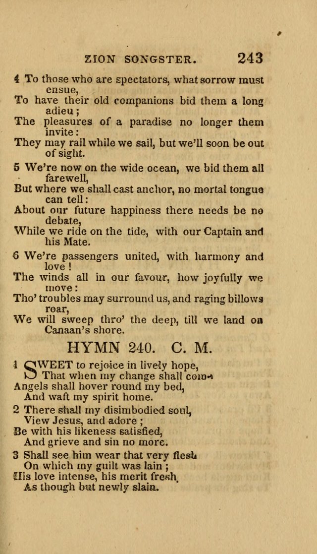 The Zion Songster: a Collection of Hymns and Spiritual Songs, Generally Sung at Camp and Prayer Meetings, and in Revivals or Religion  (95th ed.) page 250